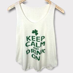St. Patricks Day Tank Top Keep Calm Drink On Clover Paddys White Size Medium Tee